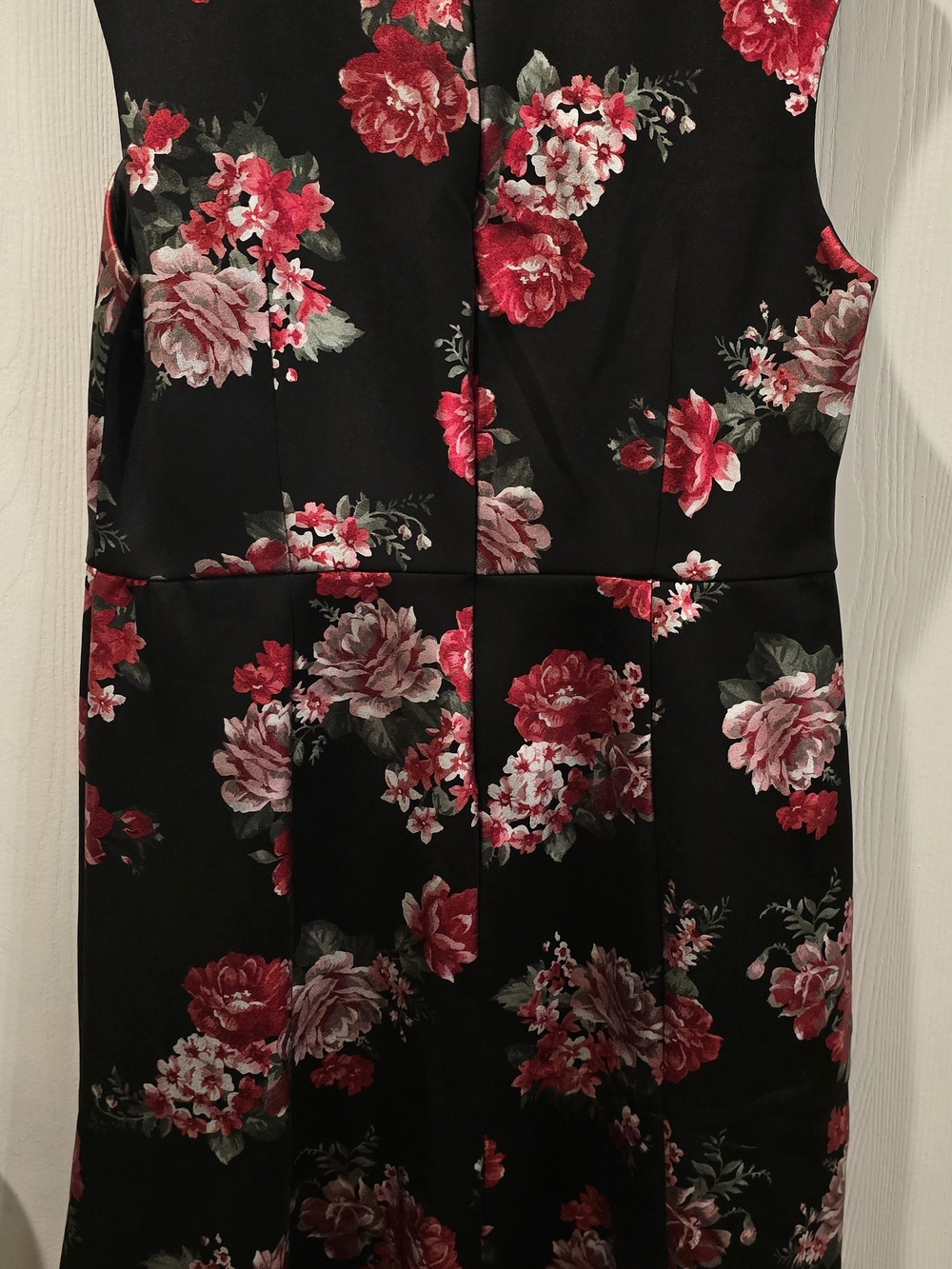 Ashley Stewart Black Midi Dress with Pink & Red Floral Print
